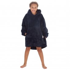 18C870: Kids Plush Oversized Heavy Knit Hoodie- Navy (One Size - 7-13 Years)